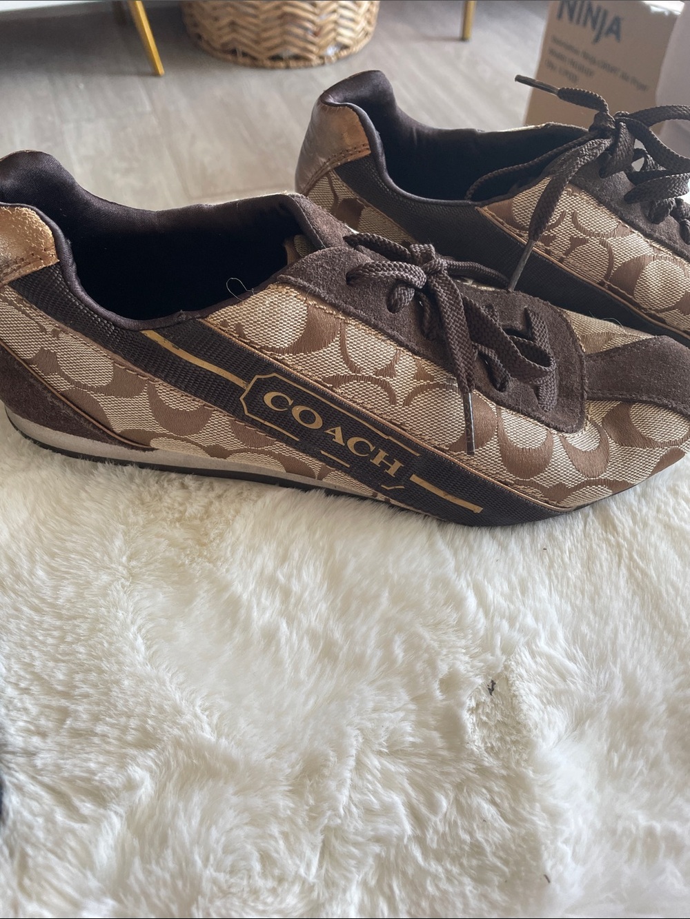 Coach Brown Signature Canvas & Suede Lace-Up Sneakers - Picture 2 of 3
